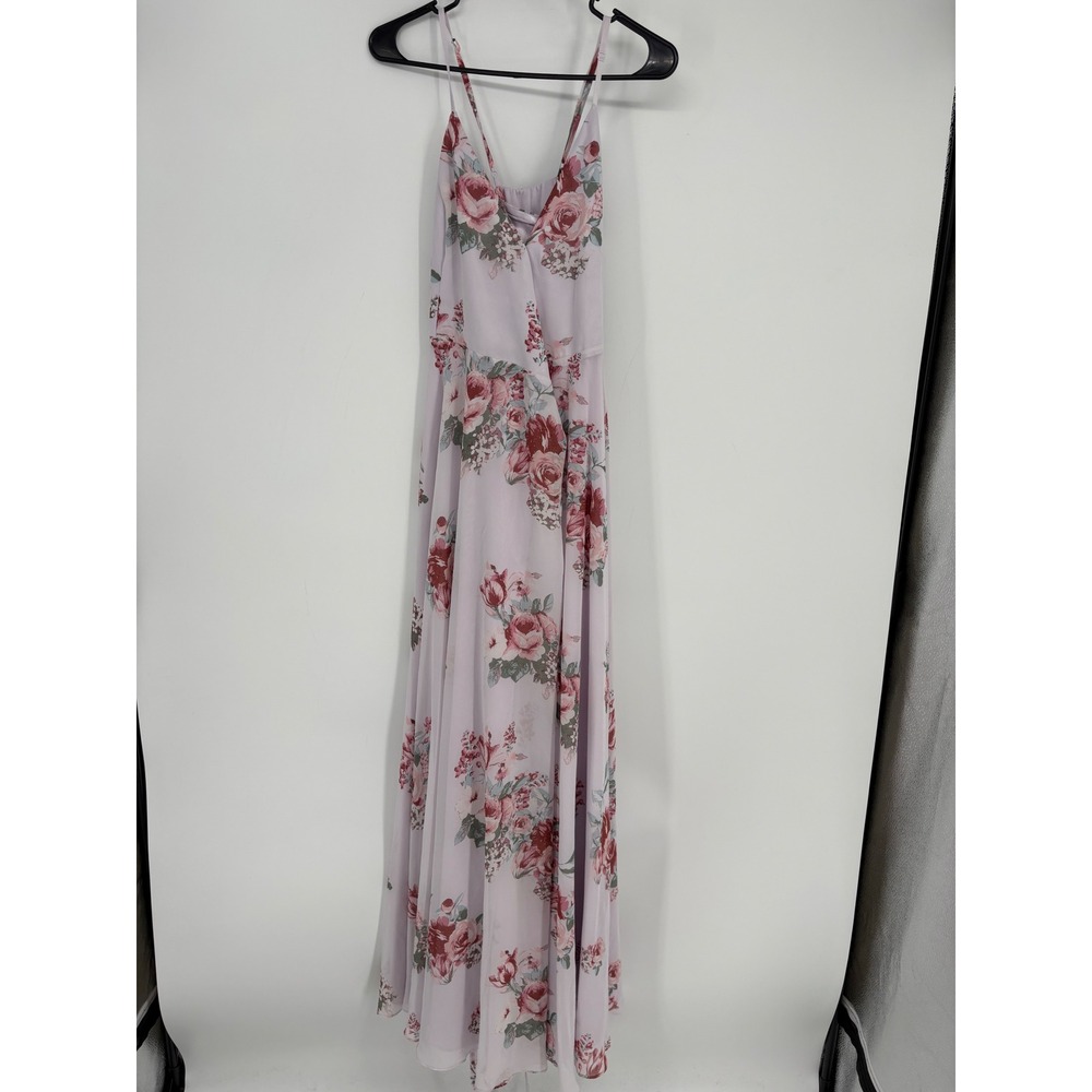 Lulus Maxi Dress Women XL Lavender Pink Floral Surplice Adjustable Strap Chiffon